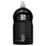 Schwarze Politurflasche mit Informationen.