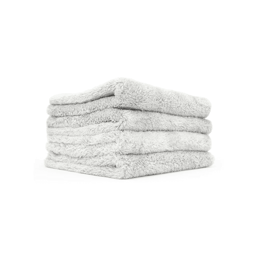 the-rag-company-eagle-edgeless-500-bestes-mikrofasertuch-40x40cm-hellgrau-4stk Stapel von grauen Mikrofasertüchern